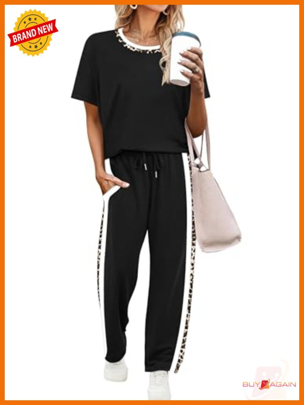 Women's 2 Piece Lounge Set Short Sleeve Top Wide Leg Pants Pockets